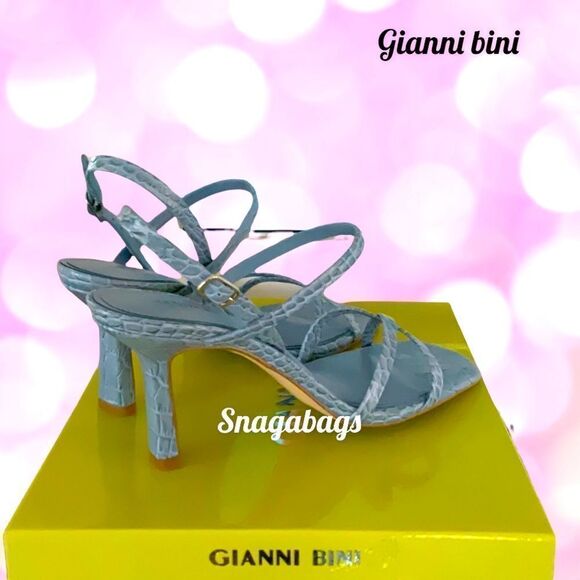 GIANNI BINI NEW IN BOX NEVEENA THUNDER BLUE LEATHER SQUARE TOE STRAPPY SANDALS - Picture 4 of 7
